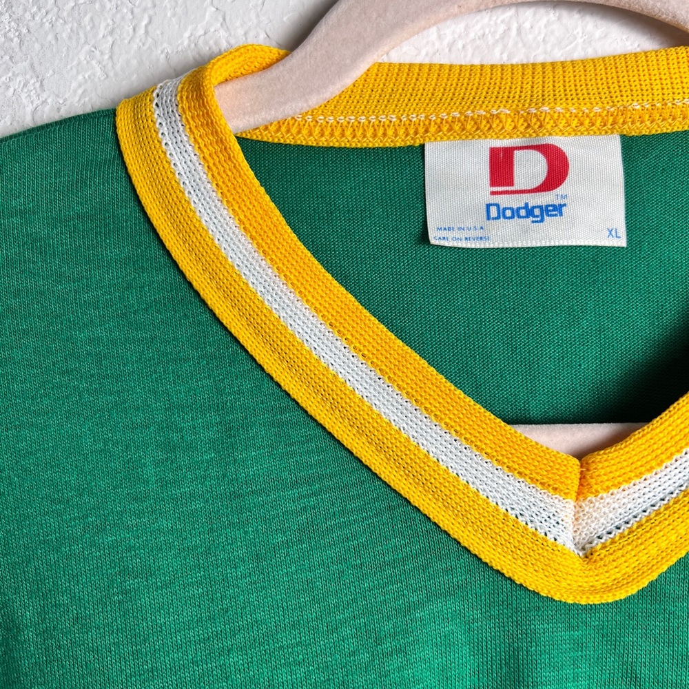 Vintage Dodger‎ Green Yellow V-Neck Bowling Shirt “Ray’s Mainstreet Lanes WI” XL - Picture 6 of 10